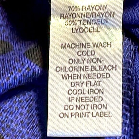 Loft blue & black print soft knit ruched sleeveless drape neck M - Picture 6 of 7